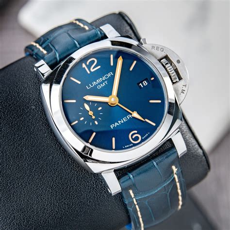 panerai blue dial gold|panerai luminor gmt blue dial.